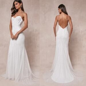 NWT Lulus Radiant Presence White Sequin Sleeveless Backless Maxi Dress Bridal M